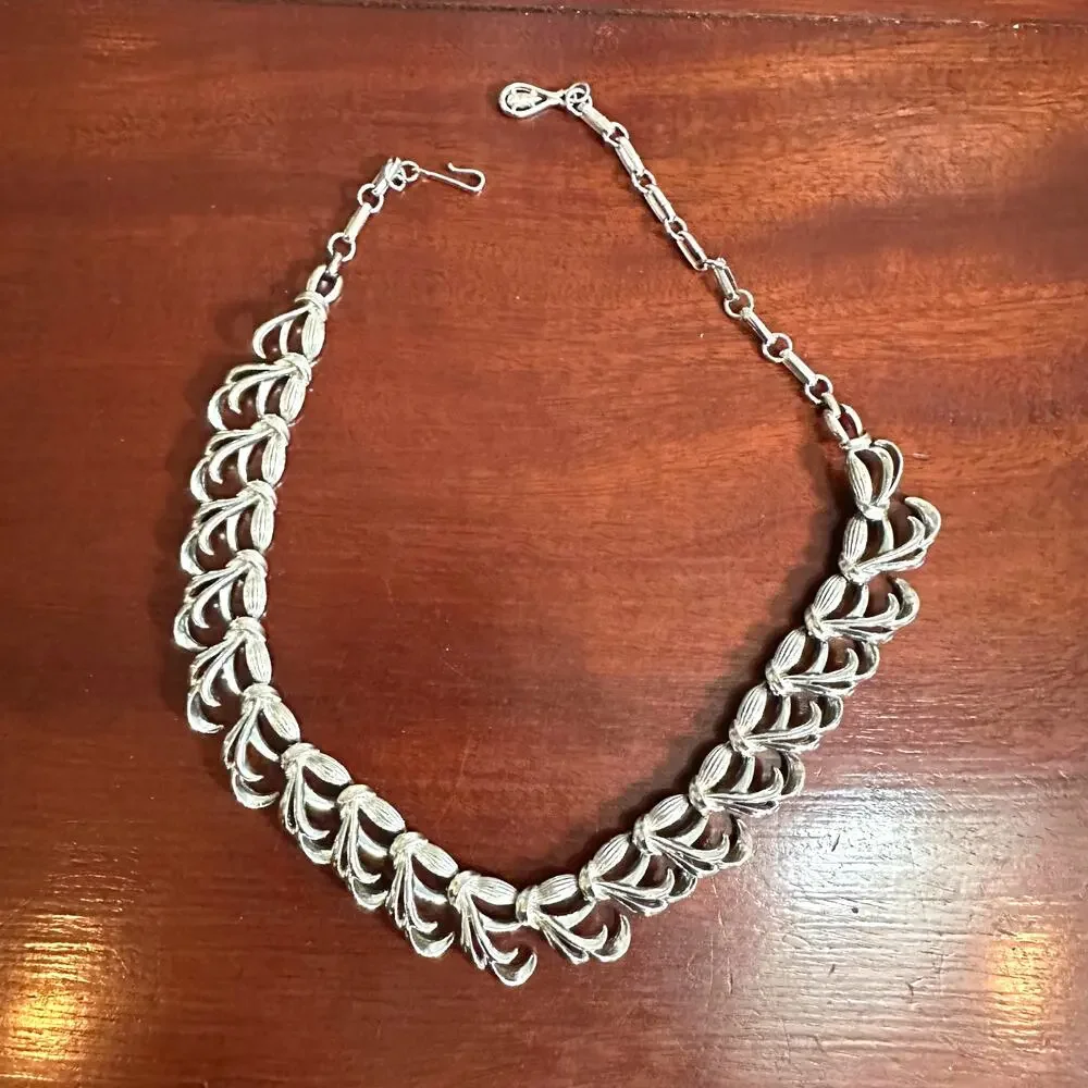 CORO Necklace Vintage Retro Jewelry Silver tone Choker Chunky 13 /12